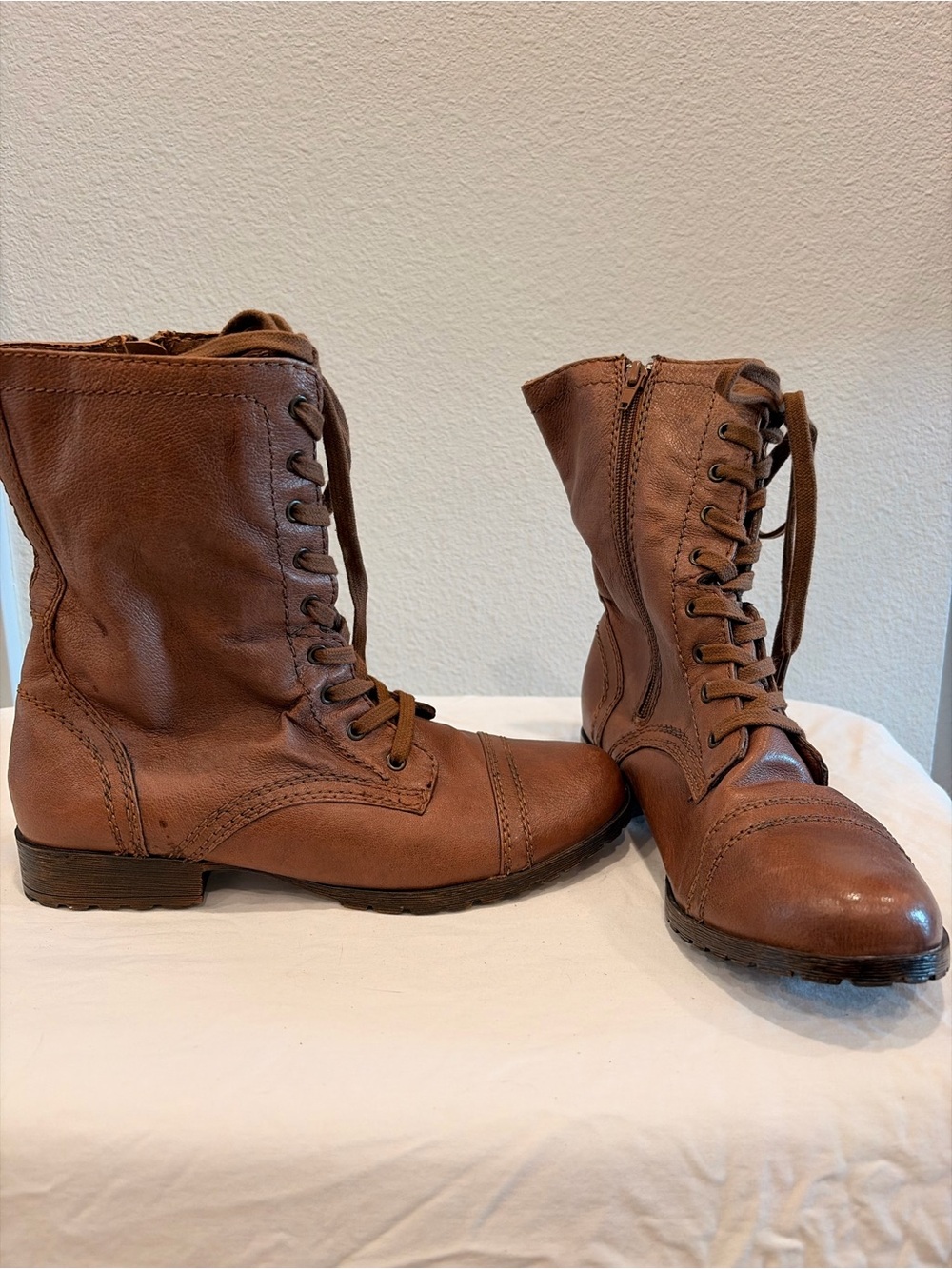 Nine West Cognac Lace-Up Combat Boots